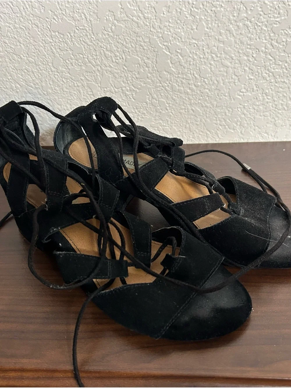 Steve Madden Black Suede Lace-Up Block Heel Sandals